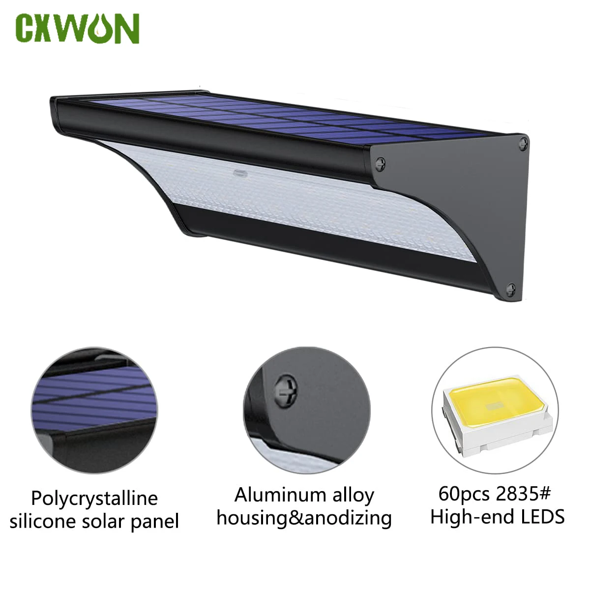 Balance Beam Outdoor - 60/48Led กลางแจ้งโคมไฟติดผนังพลังงานแสงอาทิตย์พลังงานแสงอาทิตย์ไฟ Motion Sensor โคมไฟติดผนังกันน้ําโลหะ 1100LM