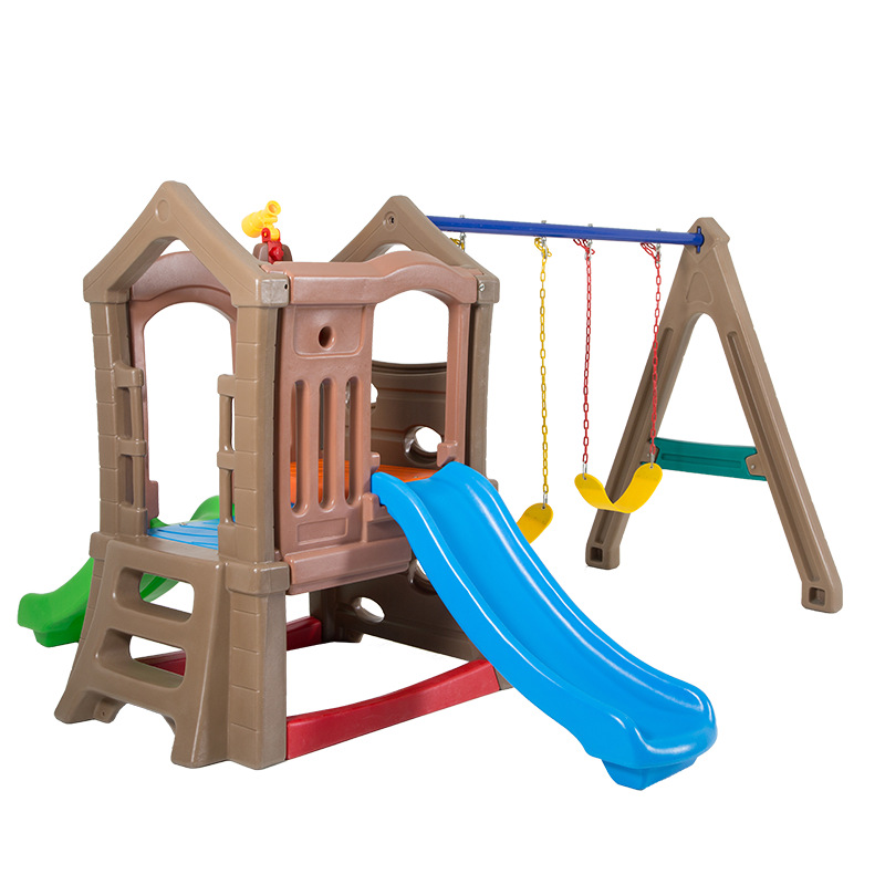 Kids Outdoor Swing And Slide - ชุดสไลเดอร์และชิงช้าเด็กคุณภาพสูงสำหรับเล่นในร่ม/กลางแจ้ง ทำจากพลาสติก แบบสองชั้น สำหรับเด็กเล็ก เหมาะสำหรับสวน