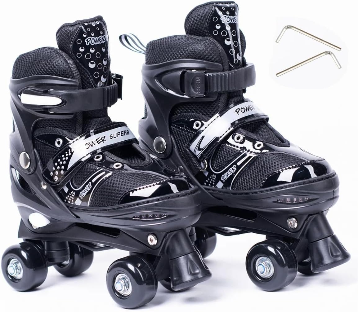 Kids Outdoor Quad - โรลเลอร์สเก็ตสำหรับเด็ก รุ่นปี 2026 แบบสองแถวสำหรับผู้เริ่มต้น ปลอดภัยสำหรับใช้งานทั้งกลางแจ้งและในร่ม ล้อ