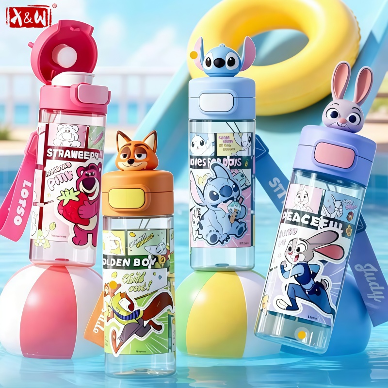 Kids Outdoor Gym Equipment - แก้วน้ำพลาสติกแบบพับได้ลายการ์ตูนซีรีส์ X&W Zootopia จูดี้ นิค พร้อมสายสะพาย