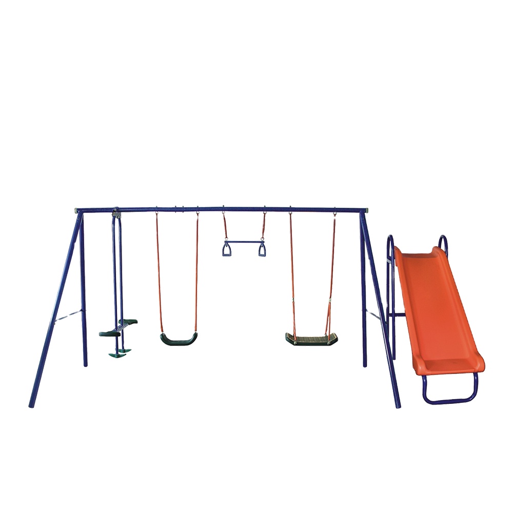 Kids Outdoor Swing And Slide - ชุดสนามเด็กเล่นสวิงสไลด์กลางแจ้งราคาถูกแบบขายส่ง 6 สถานี สำหรับเด็ก พร้อมที่นั่งคู่ สนุกสนาน
