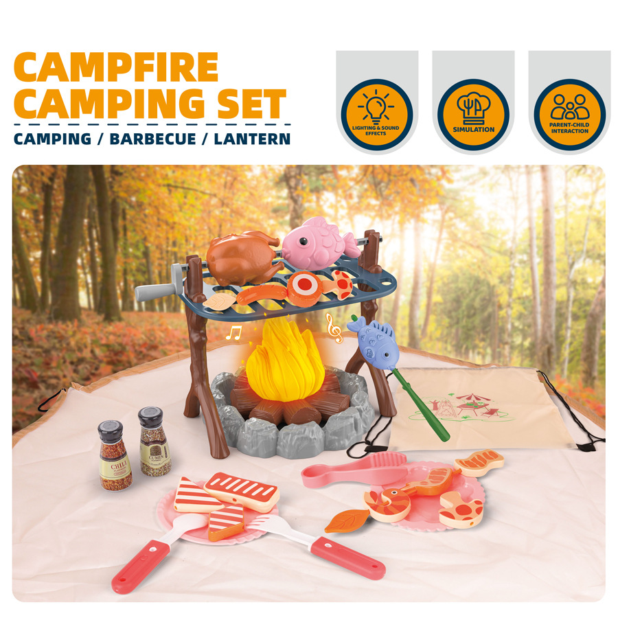 Kids Outdoor Tent - ชุดเต็นท์ตั้งแคมป์สำหรับเด็ก สนามเด็กเล่นขนาดเล็ก อาหารจำลอง บ้านเต็นท์สำหรับเด็ก เกมของเล่นเสริมสร้างความสัมพันธ์ระหว่างพ่อแม่และลูก สำหรับเล่นในร่มและกลางแจ้ง