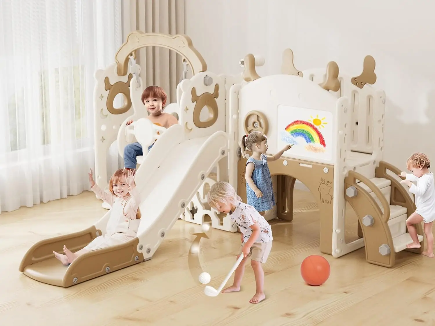 Kids Outdoor Swing And Slide - ชุดสไลด์และชิงช้าสำหรับเด็กเล็ก 13-in-1, สไลด์สำหรับเด็กอายุ 1 ปีขึ้นไป, ชุดเล่นกลางแจ้งสำหรับเด็กเล็ก