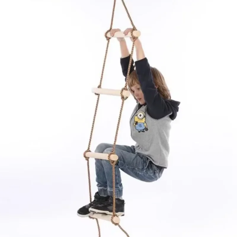 Kids Outdoor Swing And Slide - บันไดเชือกปีนป่ายสำหรับเด็ก วัสดุไม้ ชิงช้าเด็ก เกมในร่มและกลางแจ้ง ของเล่นสนามเด็กเล่น สนามหลังบ้าน
