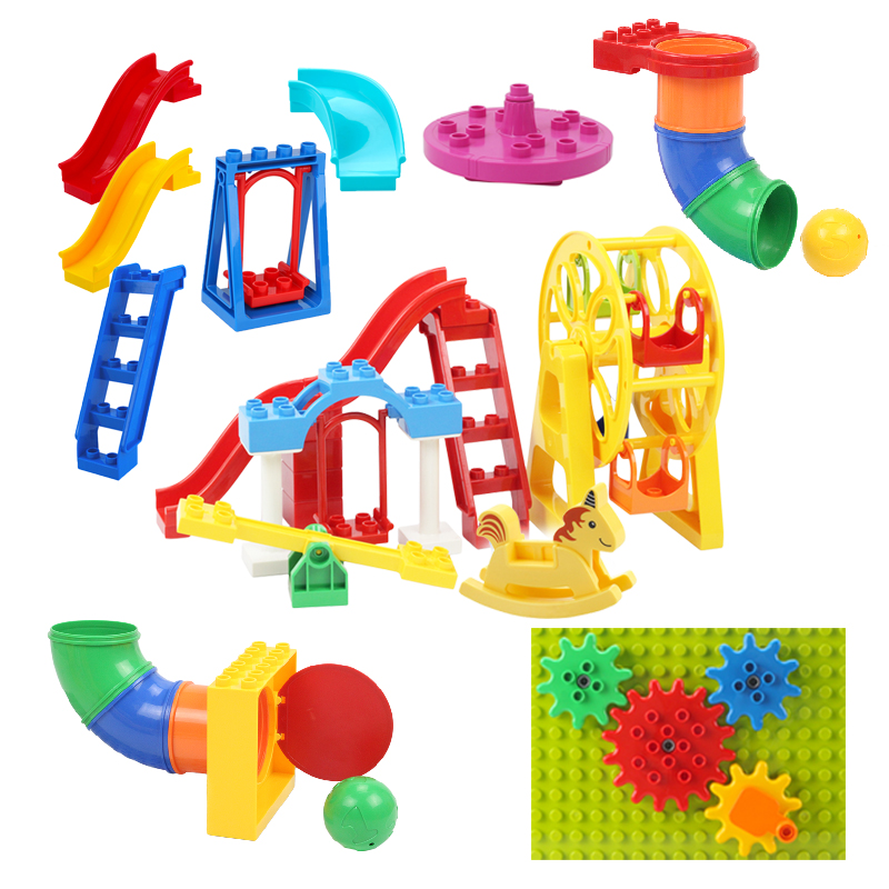 Kids Outdoor Swing And Slide - บล็อกอาคารขนาดใหญ่สนามเด็กเล่นท่อชิ้นส่วนสไลด์บันได Swing ใช้งานร่วมกับอิฐชุดเด็กประกอบการศึกษา Montessori ของเล่น