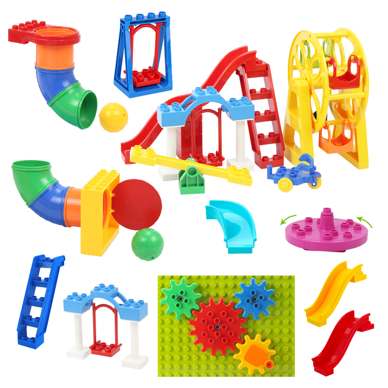 Kids Outdoor Swing And Slide - บล็อกอาคารขนาดใหญ่สนามเด็กเล่นท่อชิ้นส่วนสไลด์บันได Swing ใช้งานร่วมกับอิฐชุดเด็กประกอบการศึกษา Montessori ของเล่น