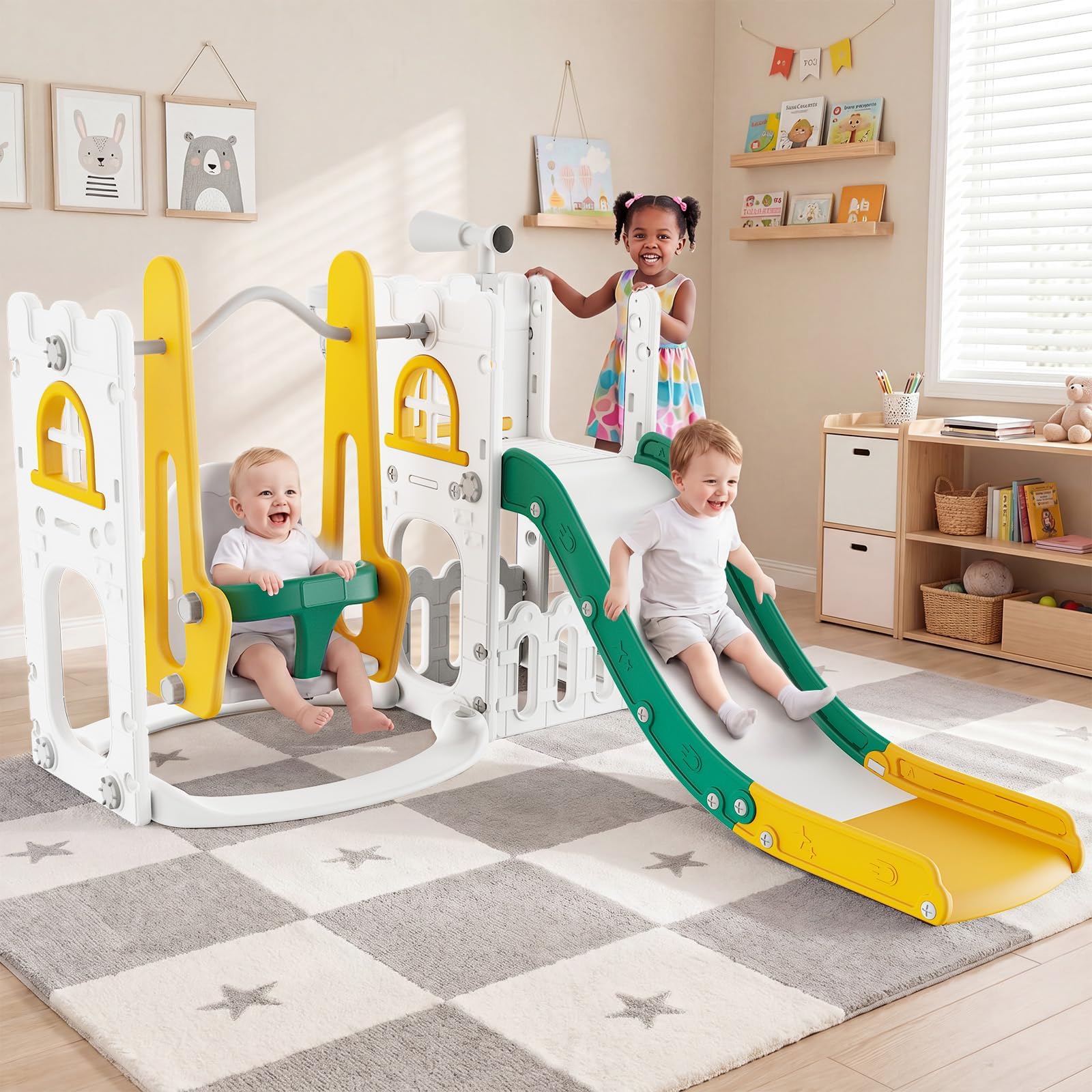 ชุดสไลด์และชิงช้า 7 in 1 สำหรั - Kids Outdoor Swing And Slide บทวิจารณ์และราคา